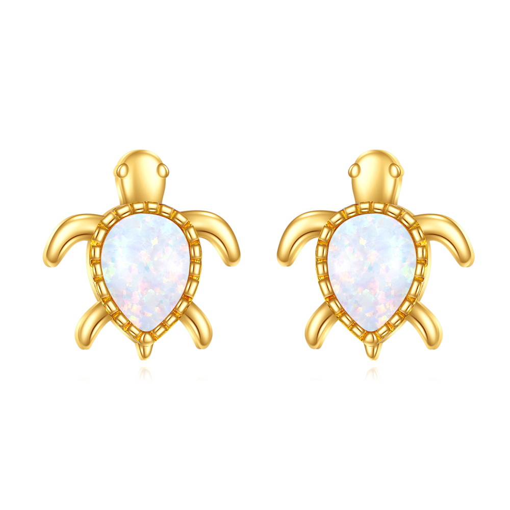 Pendientes de oro de 14 quilates en forma de pera Opalo Tortuga Marina-1
