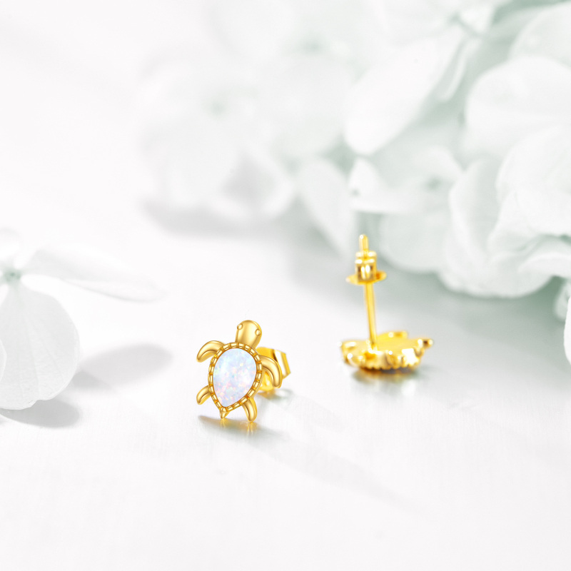 10K White Gold Pear Cut Opal Sea Turtle Stud Earrings-3