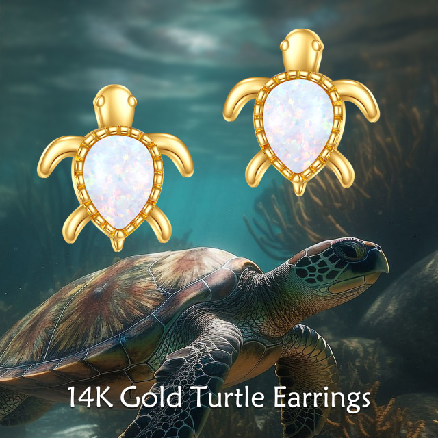 14K Gold Pear Shaped Opal Sea Turtle Stud Earrings-6