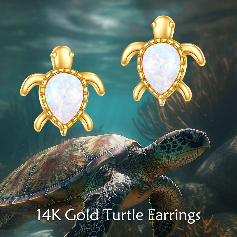 10K White Gold Pear Cut Opal Sea Turtle Stud Earrings-6