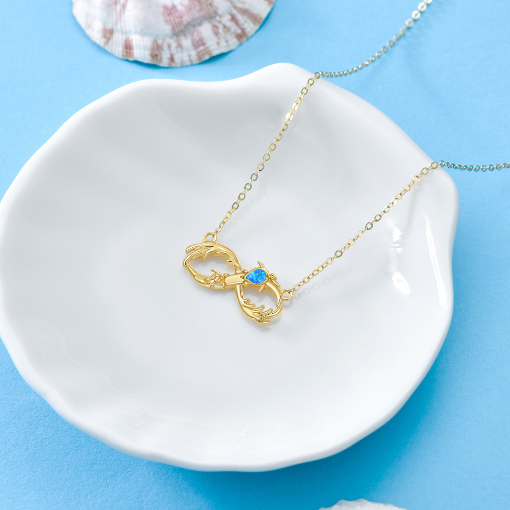 10K Gold Pear Shaped Opal Tortoise & Spray Pendant Necklace-4