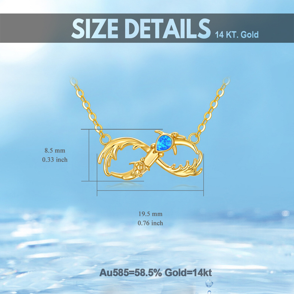10K Gold Pear Shaped Opal Tortoise & Spray Pendant Necklace-5