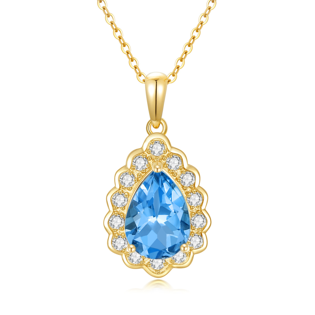 10K Gold Pear Shaped Topaz Drop Shape Pendant Necklace-1