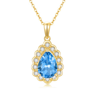 10K Gold Pear Shaped Topaz Drop Shape Pendant Necklace-35