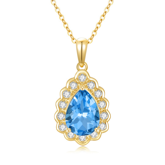 14K Gold Pear Shaped Topaz Drop Shape Pendant Necklace