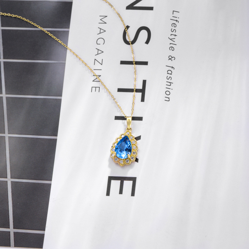 Collar con colgante de topacio talla pera en oro blanco de 10 quilates-3