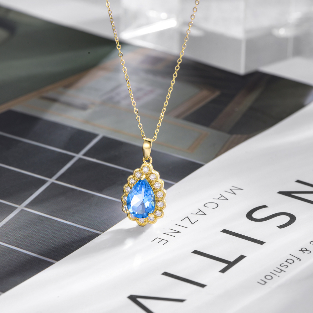 10K Gold Pear Shaped Topaz Drop Shape Pendant Necklace-4
