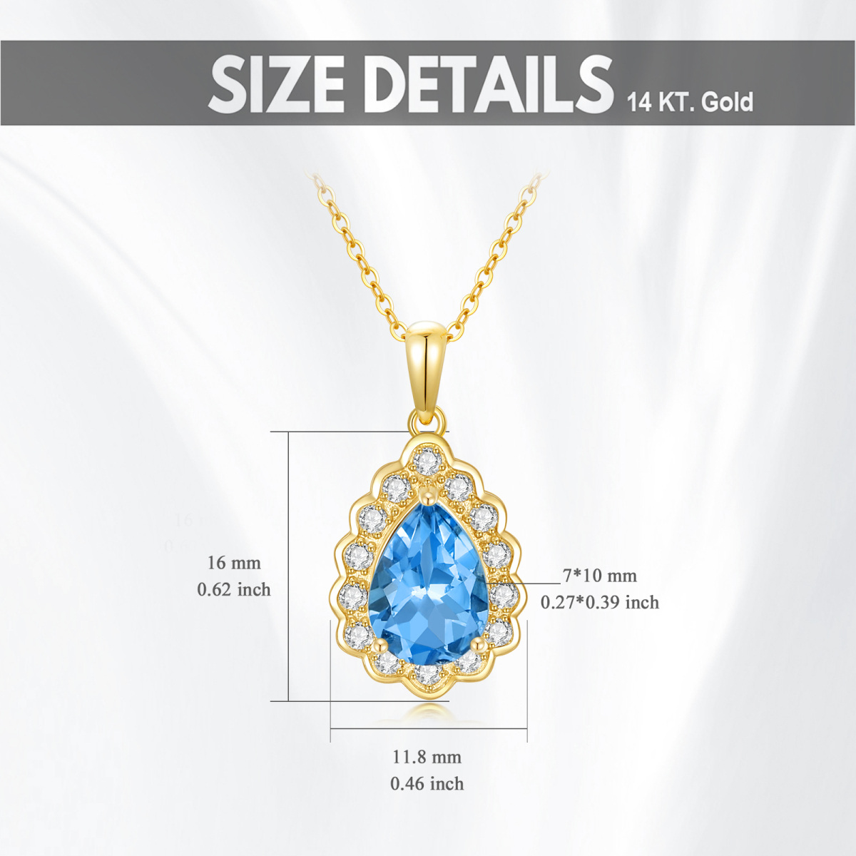 14K Gold Pear Shaped Topaz Drop Shape Pendant Necklace-5