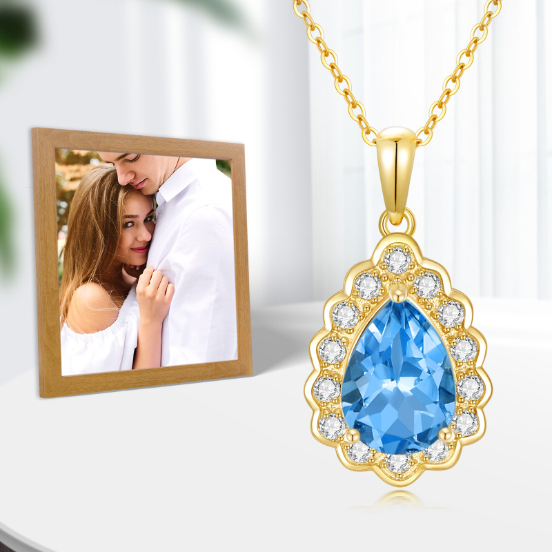 Collar con colgante de topacio talla pera en oro blanco de 10 quilates-6