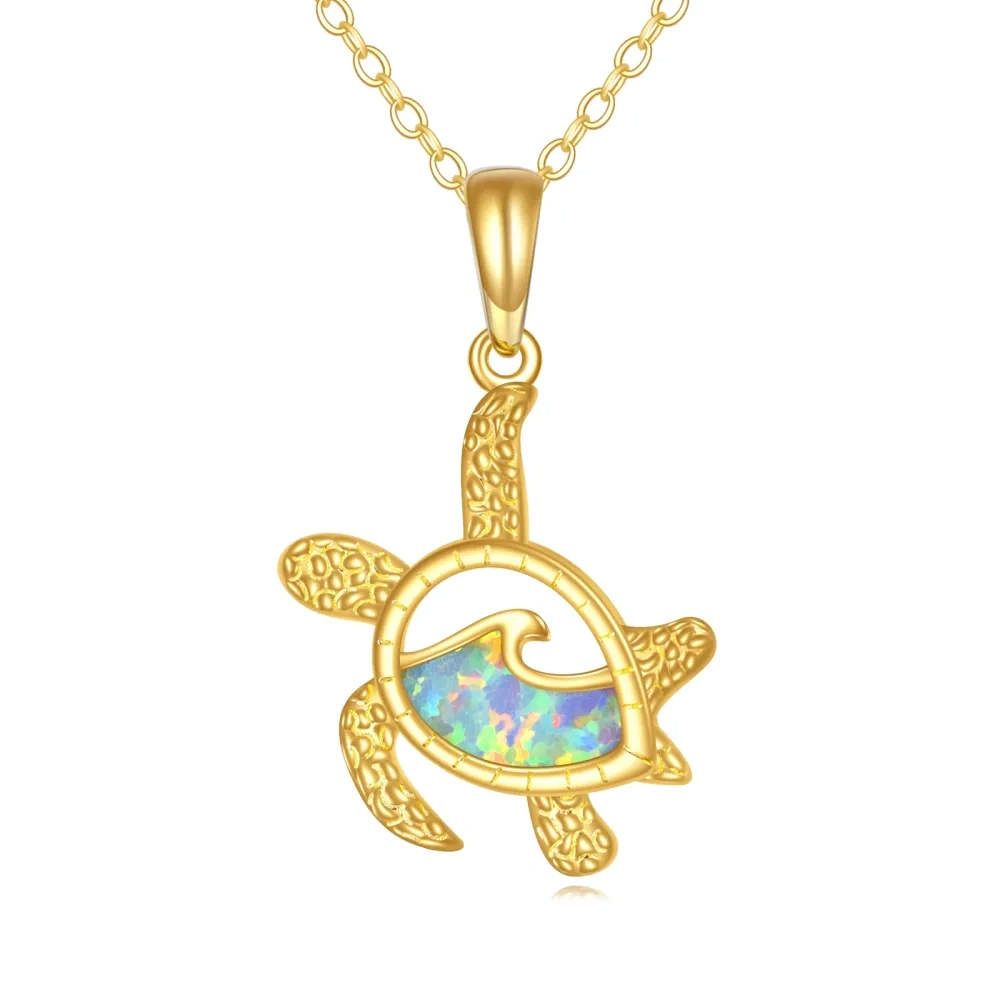 10K Gold Pear Shaped Turtle Pendant Necklace-1