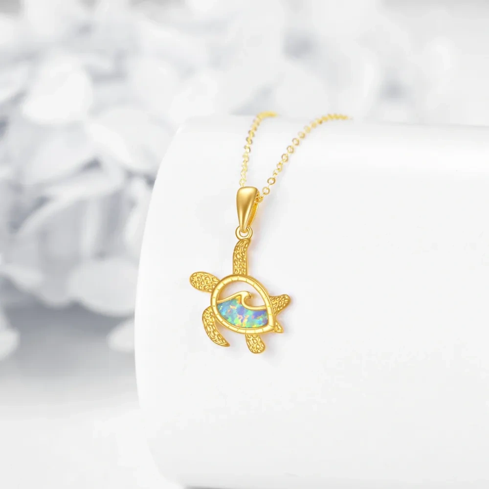 10K Gold Pear Shaped Turtle Pendant Necklace-3