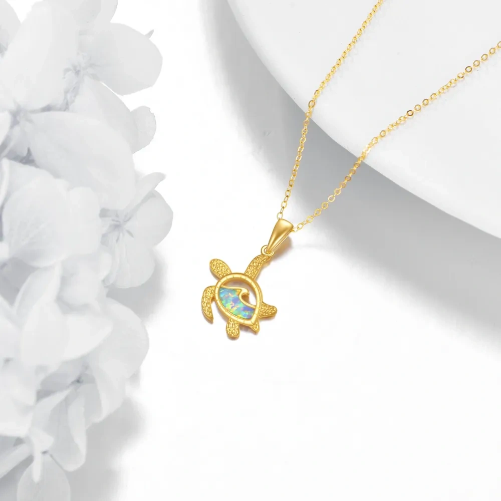 10K Gold Pear Shaped Turtle Pendant Necklace-4
