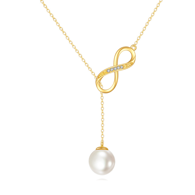 14K Gold Pearl Adjustable Y Necklace-1
