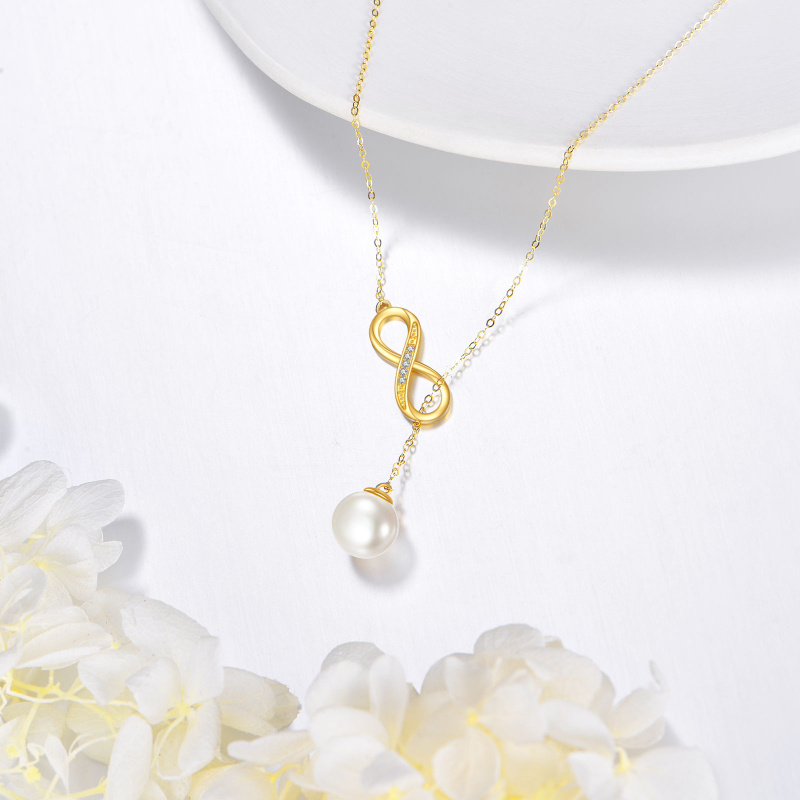 14K Gold Pearl Adjustable Y Necklace-3