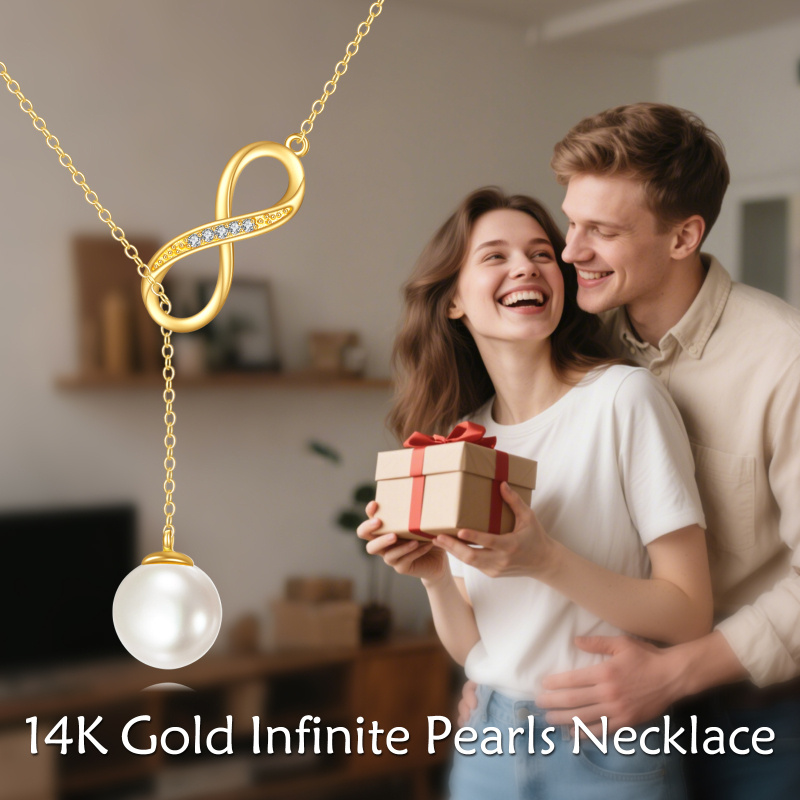 14K Gold Pearl Adjustable Y Necklace-5
