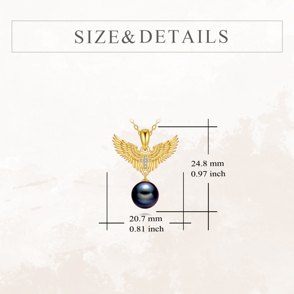 10K Gold Pearl Angel Wing Pendant Necklace for Women-4