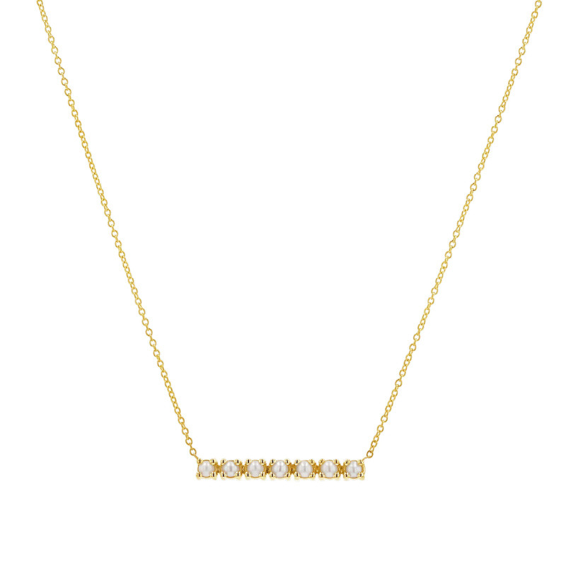14K Gold Pearl Bar Necklace-18