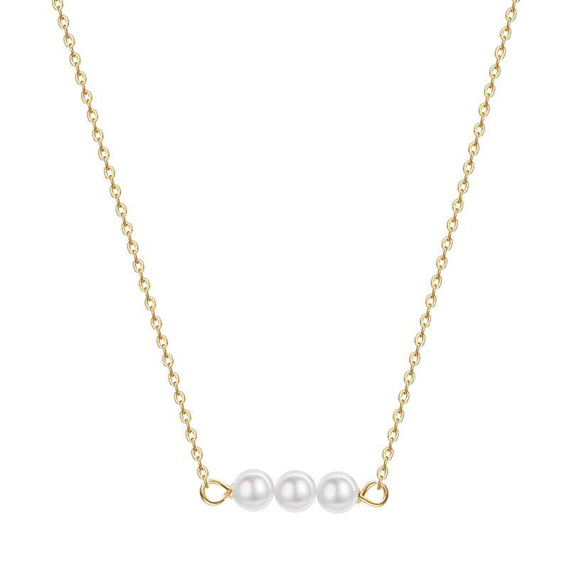 14K Gold Pearl Bar … - image