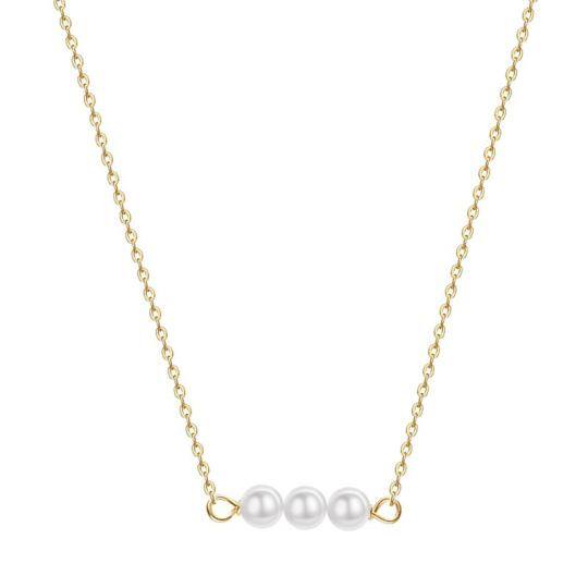 14K Gold Pearl Bar Pendant Necklace