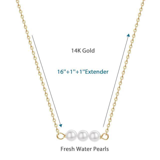 14K Gold Pearl Bar Pendant Necklace-5