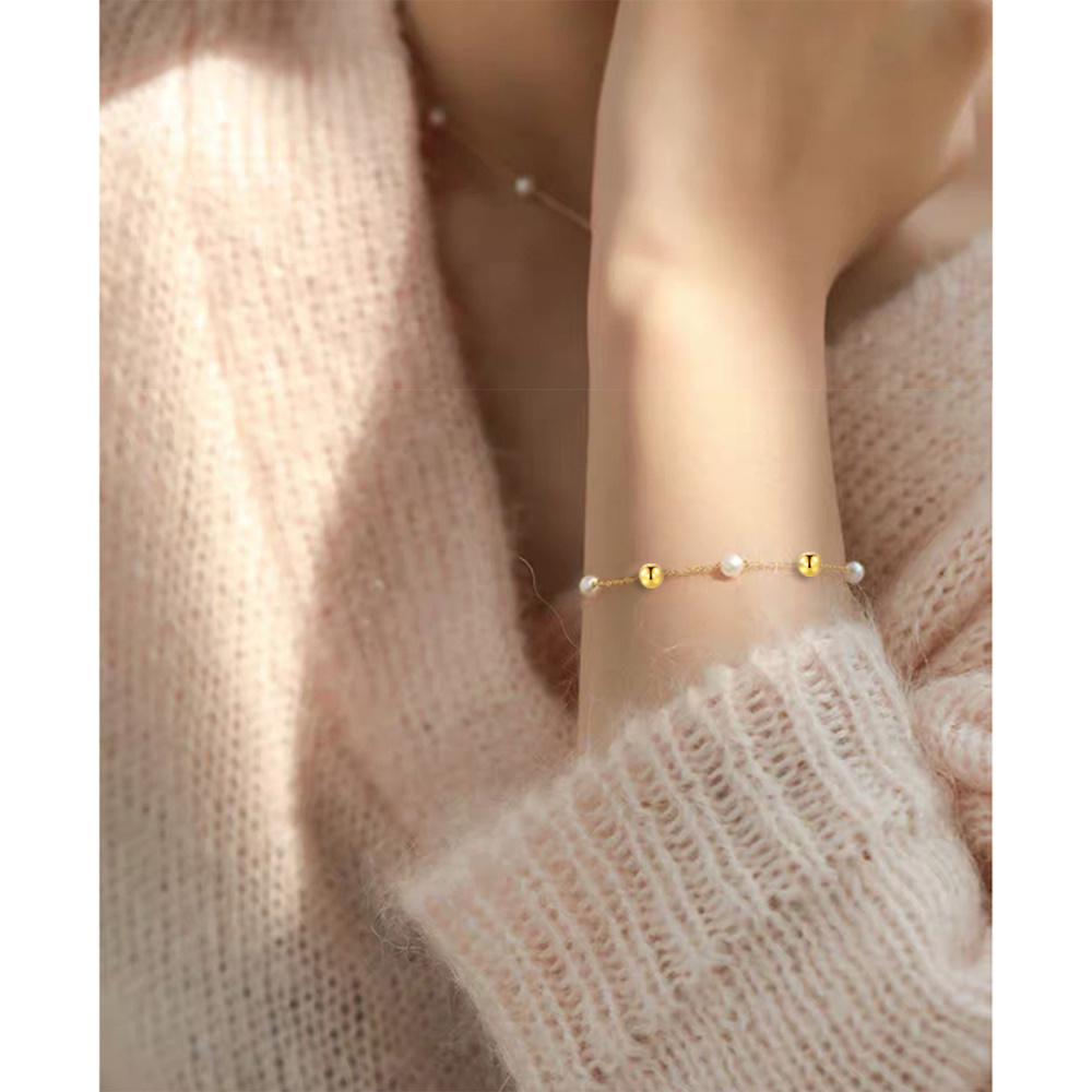 Pulsera de cadena de perlas de oro de 14 quilates-3