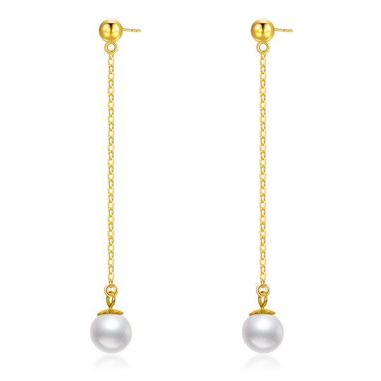 10K Gold Pearl Bead Drop Earrings