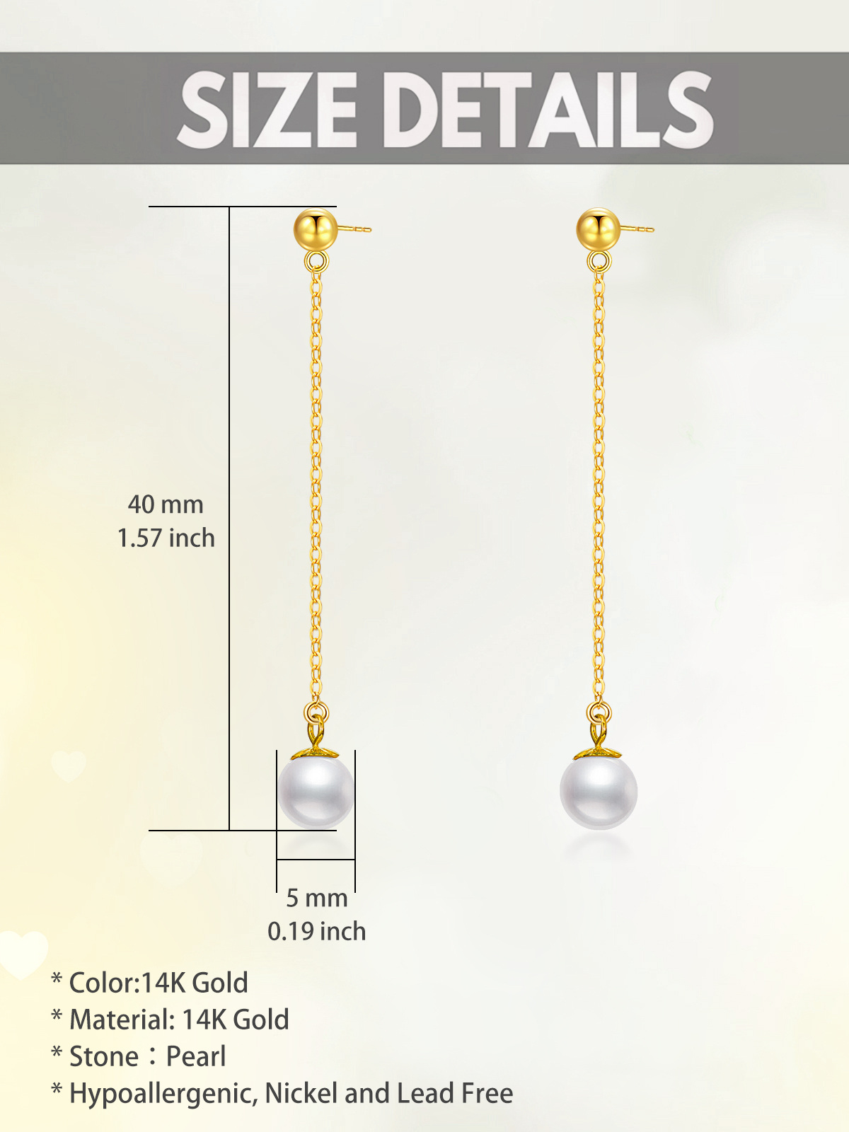 10K Gold Pearl Bead Drop Earrings-5