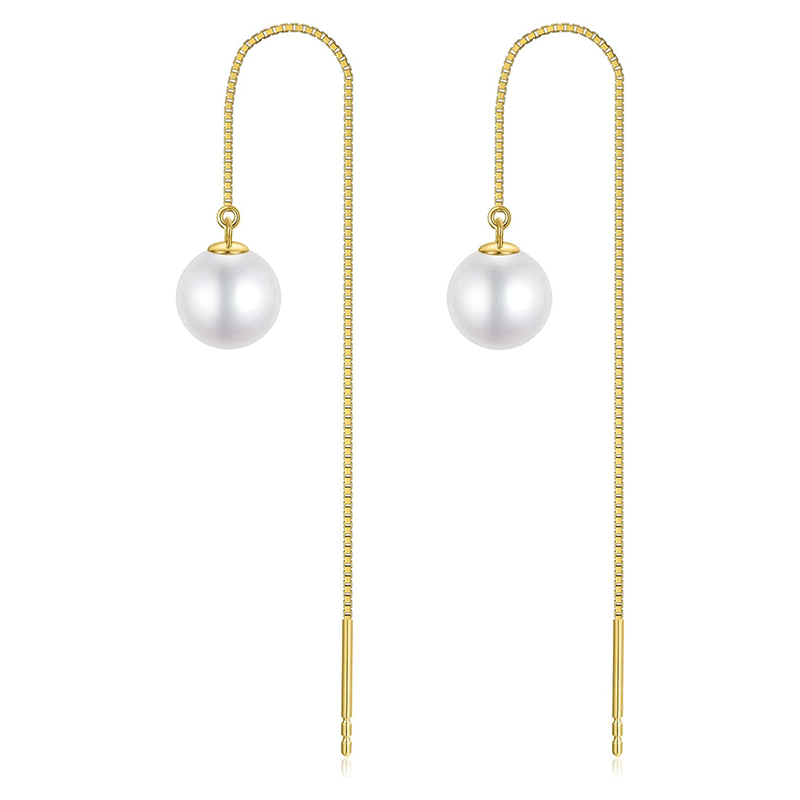 10K Gold Pearl Bead Drop Earrings-1