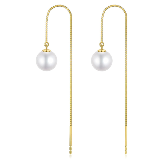 10K Gold Pearl Bead Drop Earrings-1