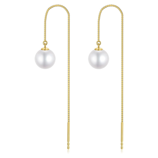 10K Gold Pearl Bead Drop Earrings-29