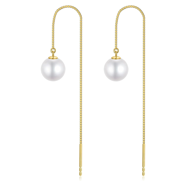 14K Gold Pearl Bead Drop Earrings-1