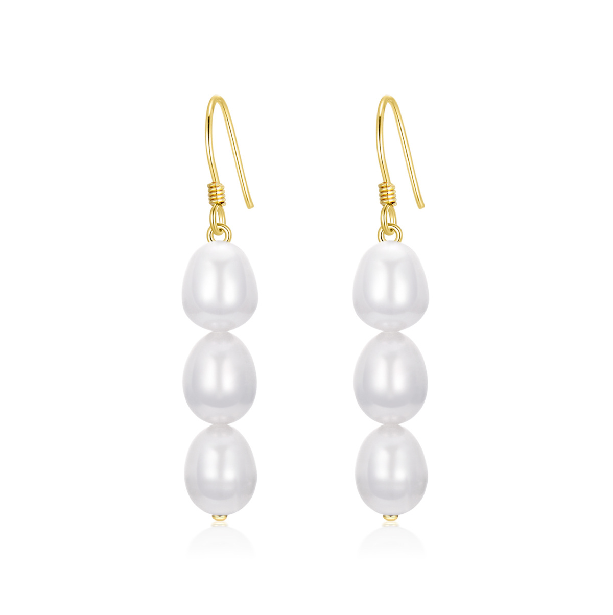 10K Gold Pearl Bead Drop Earrings-1