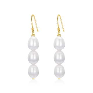 10K Gold Pearl Bead Drop Earrings-32