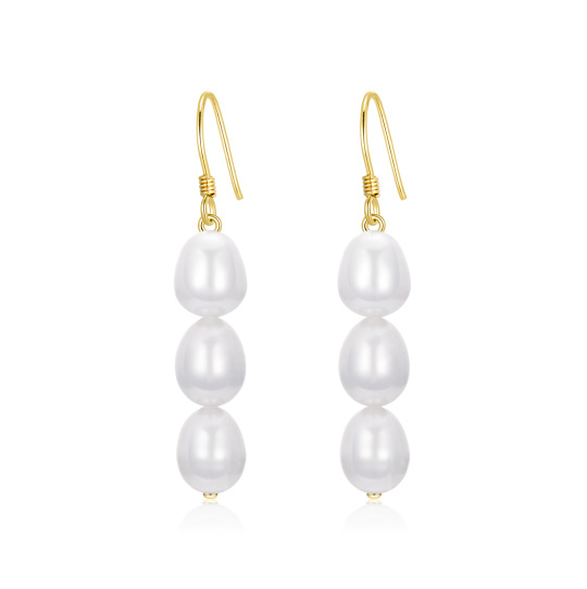 10K Gold Pearl Bead Drop Earrings