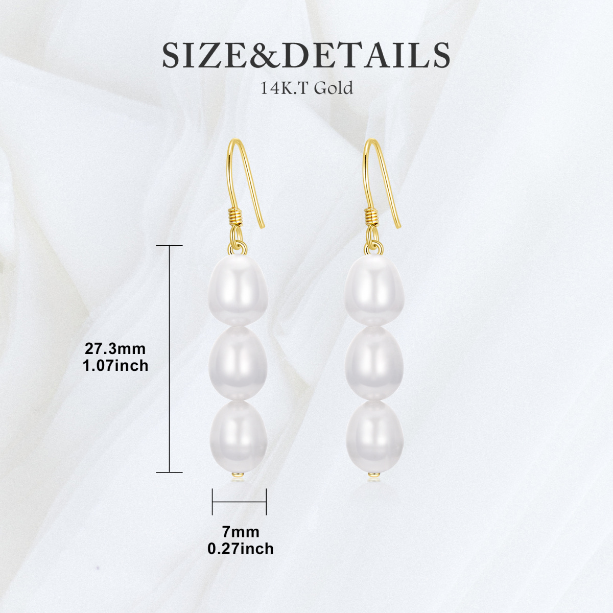 10K Gold Pearl Bead Drop Earrings-5