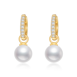 10K Gold Cubic Zirconia & Pearl Bead Drop Earrings for Women-10