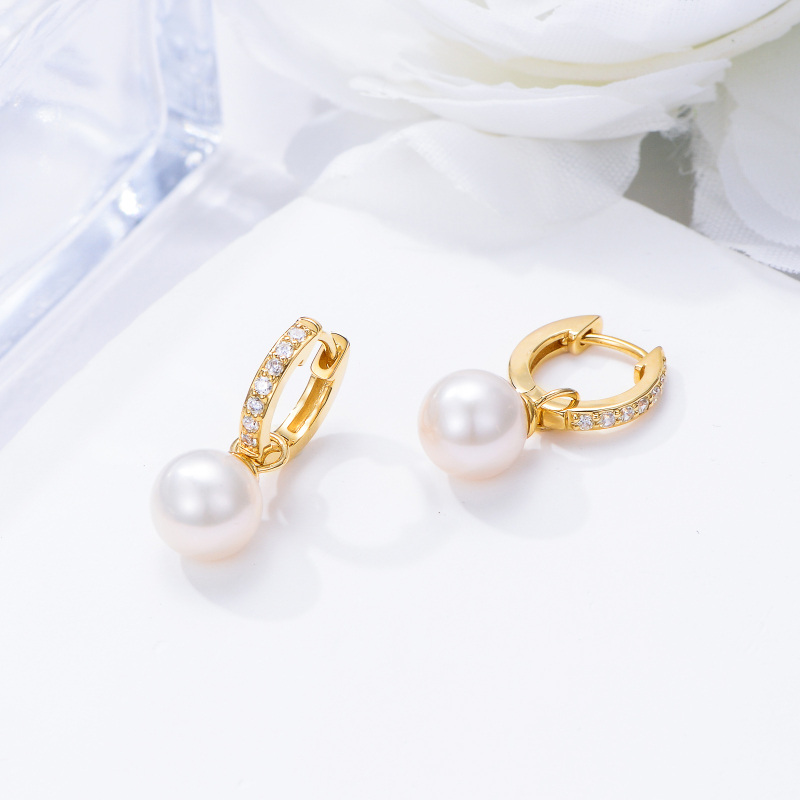 10K Gold Cubic Zirconia & Pearl Bead Drop Earrings for Women-4