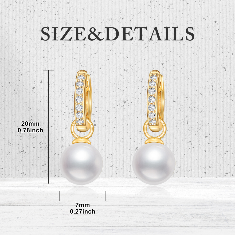 10K Gold Cubic Zirconia & Pearl Bead Drop Earrings for Women-5