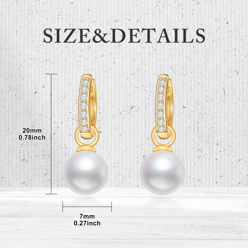 10K Gold Cubic Zirconia & Pearl Bead Drop Earrings for Women-5