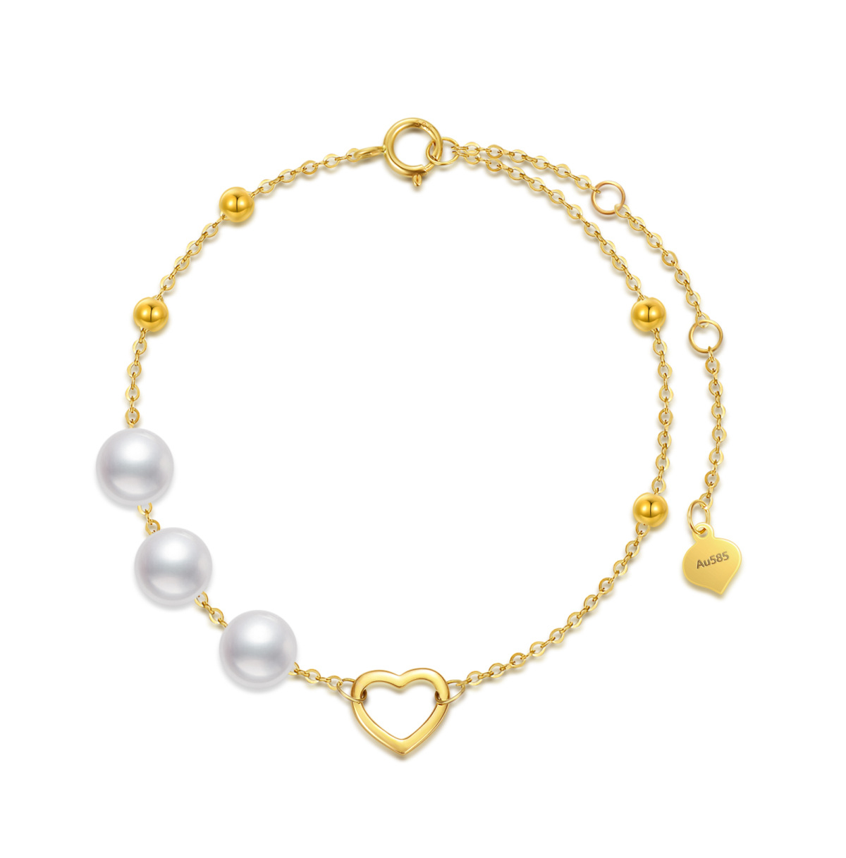 10K Gold Pearl Bead Heart Metal Beads Bracelet-1