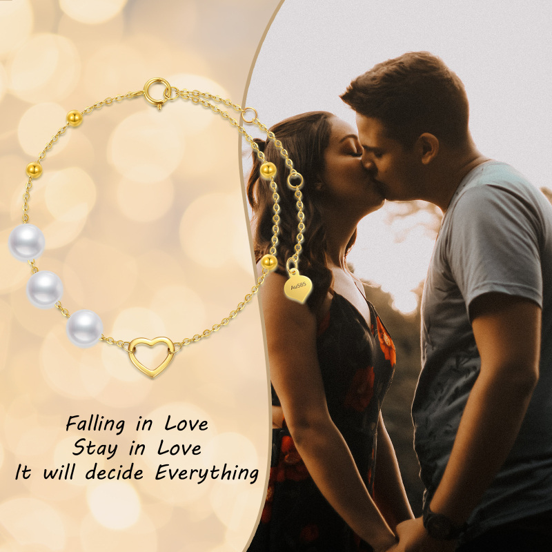 10K White Gold Pearl Bead & Heart Metal Beads Bracelet-4