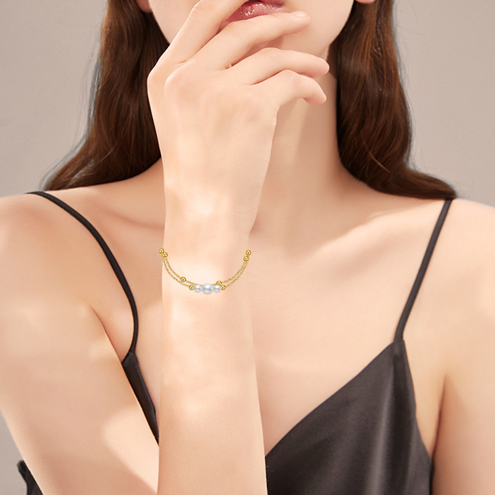 Mehrlagiges Perlenarmband aus 14 Karat Gold-2