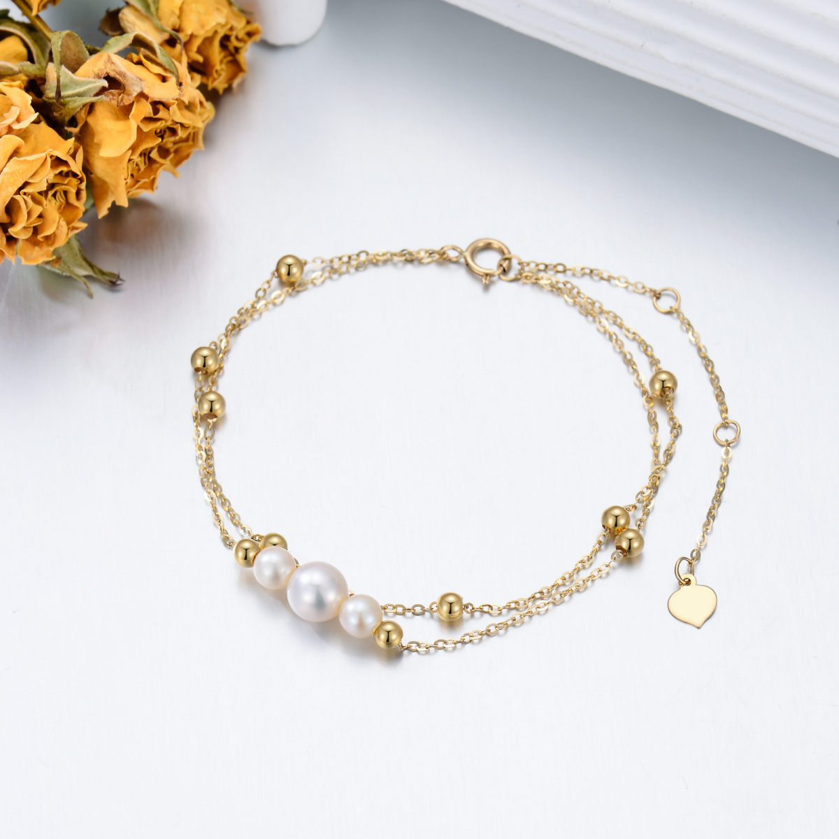 10K Gold Pearl Bead Layerered Bracelet-3