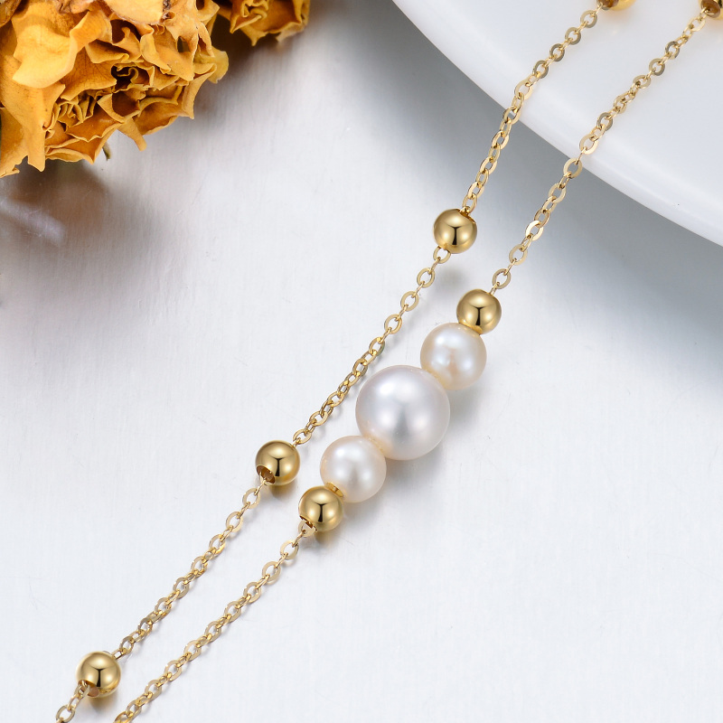 Pulseira de pérolas de ouro 10K em camadas-4