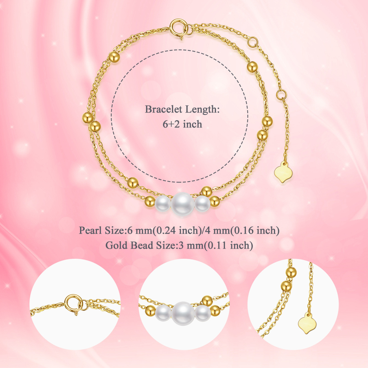 10K Gold Pearl Bead Layerered Bracelet-5