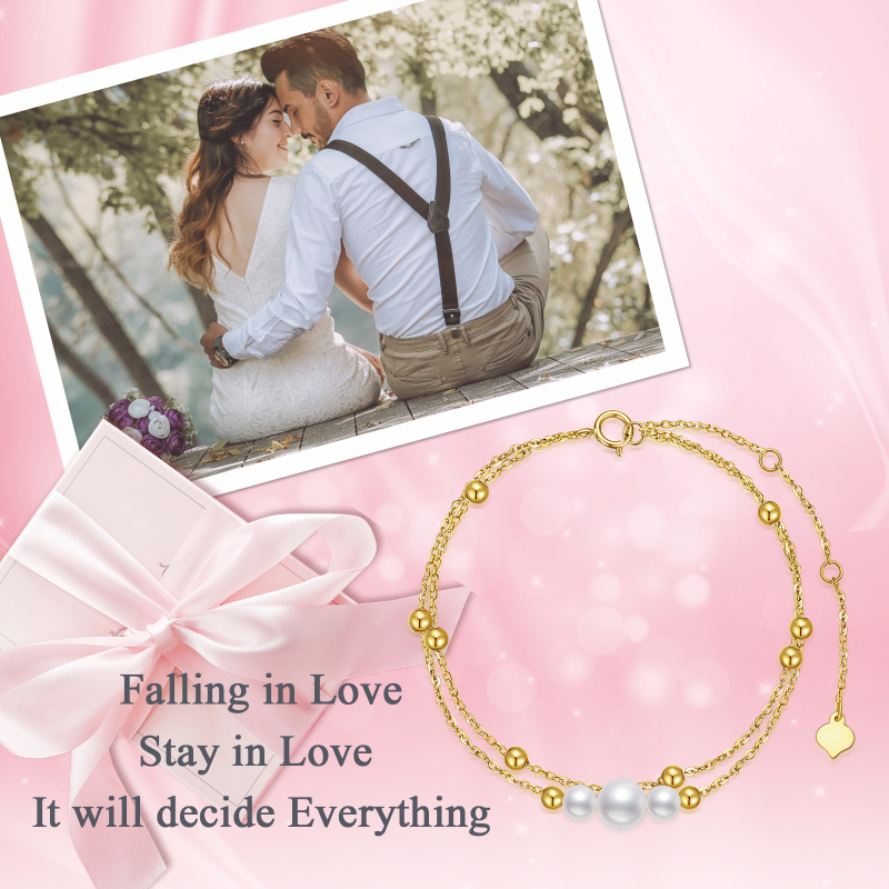 Pulseira de pérolas de ouro 10K em camadas-6