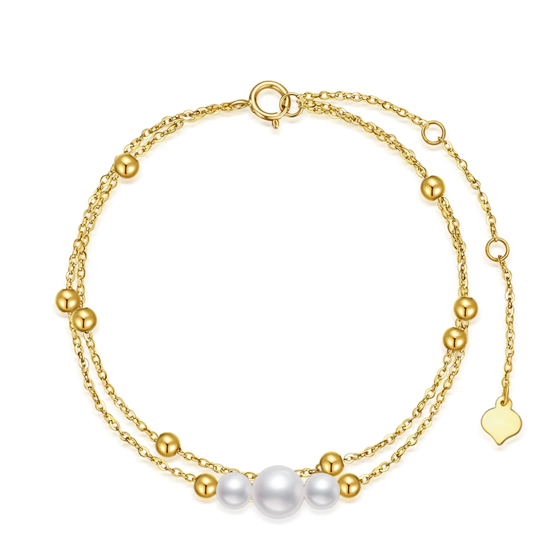 10K Gold Pearl Bead Layerered Bracelet-1