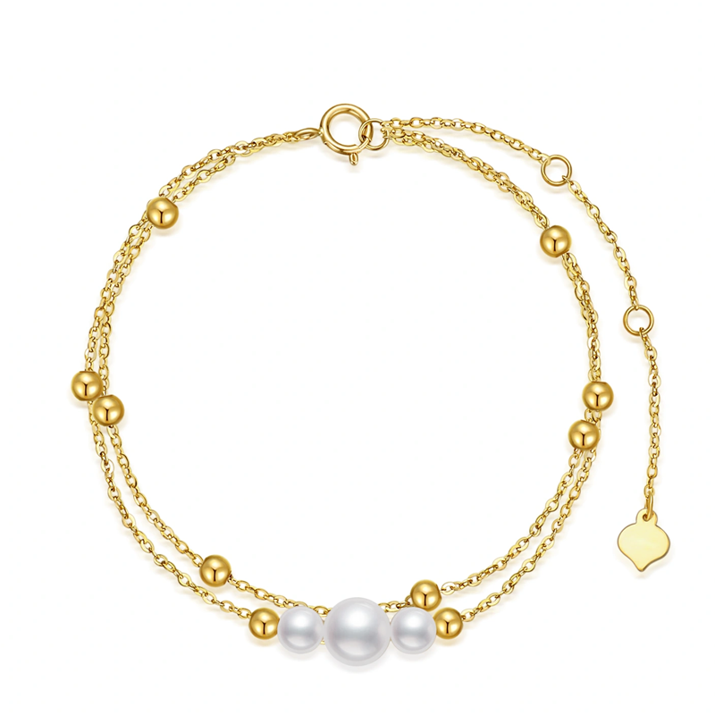 10K Gold Pearl Bead Layerered Bracelet-5