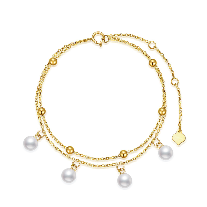 10K Gold Pearl Bead Layerered Bracelet-4