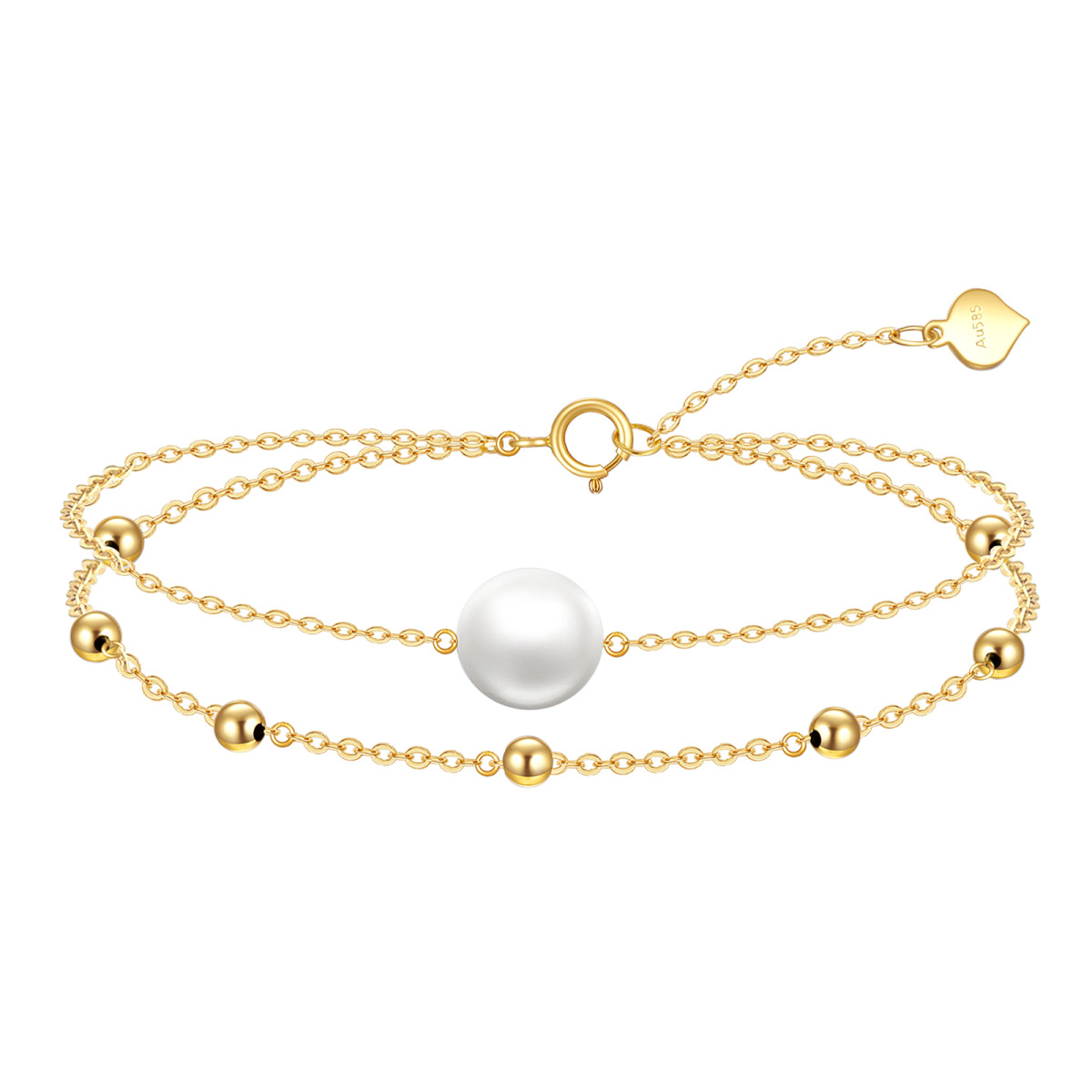 Pulseira em ouro 14K com pérolas em camadas-1